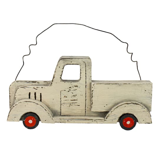 White Wooden Pick Up Truck Fall Harvest Hanging Wall D&#xE9;cor